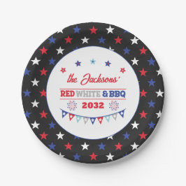 4. july Red white und GRILLEN Familienname patriot Pappteller