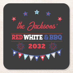 4. july Red white und GRILLEN Familienname patriot Rechteckiger Pappuntersetzer