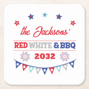 4. july Red white und GRILLEN Familienname patriot Rechteckiger Pappuntersetzer