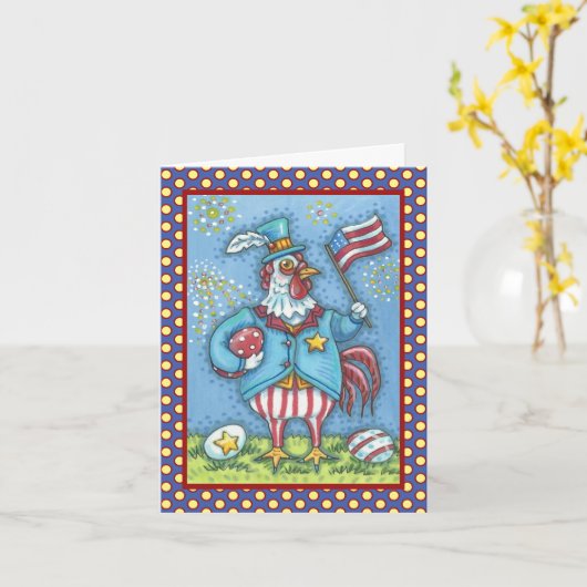4. JULY ROOSTER, CHICKEN GREETING CARD Verse Karte (Gelbe Blume)