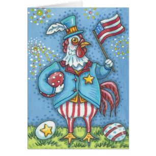 4. JULY ROOSTER, CHICKEN NOTE CARD Blank