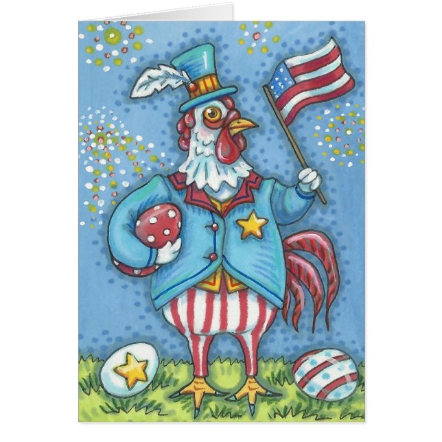 4. JULY ROOSTER, CHICKEN NOTE CARD Blank (Vorne)