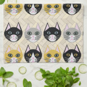 4 Katzen, Herringbone Beige Geschirrtuch (Gefaltet)