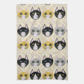 4 Katzen, Herringbone Beige Geschirrtuch (Vertikal)