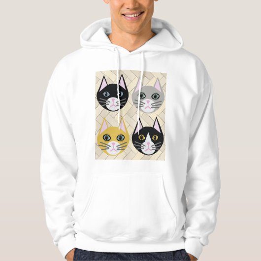 4 Katzen, Herringbone Beige Hoodie (Vorderseite)