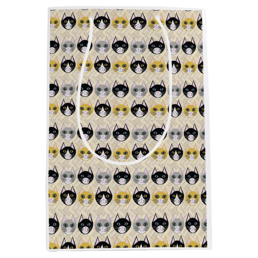 4 Katzen, Herringbone Beige Mittlere Geschenktüte (Vorderseite)