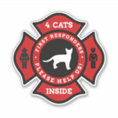 4 Katzen im Zuhause Pet Alert für die Feuerwehr Aufkleber (Vorderseite)