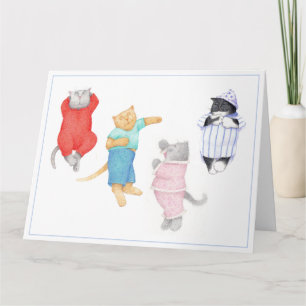 4 KATZEN IN PAJAMAS 8,5 x 11 Big Grußkarte Karte