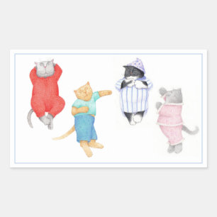 4 KATZEN IN PAJAMAS-Rectangle-Stickern Rechteckiger Aufkleber
