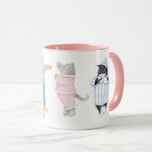 4 KATZEN IN SCHLAFANZÜGEN Rosa Combo Tasse