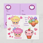 4 Kawaii Cupcake Valentines Cards Feiertagspostkarte (Vorne/Hinten)