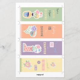 4 Kawaii Floral Lesezeichen mit Schnitthand