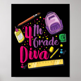 4. Klasse Diva Erster Tag der Schule Mädchen Kleid Poster