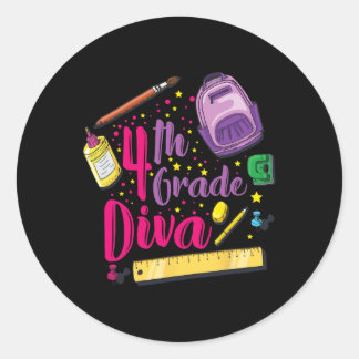 4. Klasse Diva Erster Tag der Schule Mädchen Kleid Runder Aufkleber