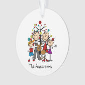 4-köpfige Strichmännchen-Familie, Hunde-Acrylschmu Ornament (Vorderseite)