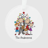 4-köpfige Strichmännchen-Familie, Hunde-Acrylschmu Ornament (Vorderseite)