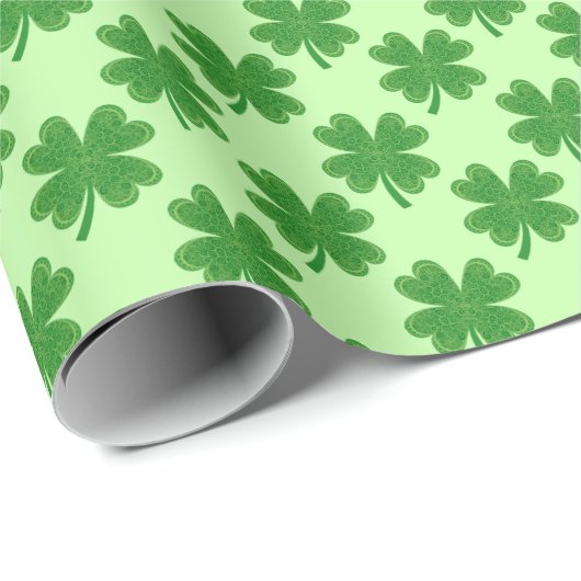 4 Leaf Clover St Patrick's Day Light Green Geschenkpapier (Rolleneckpunkt)