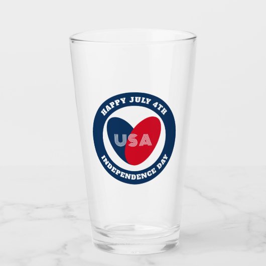4. Liebe Juli USA Patriotic Red White Blue Gla Glas (Vorderseite)