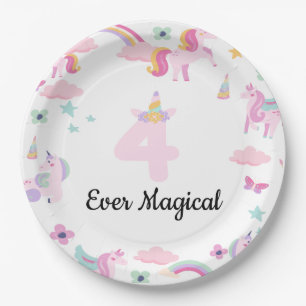 4 mal magisch, Einhorn Geburtstag, Regenbogen Pappteller