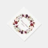 #4 Marsala Burgundy White Roses Blätter Wreath | Serviette (Ecke)