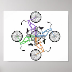 4 miteinander verwobene, farbige Fahrräder Poster