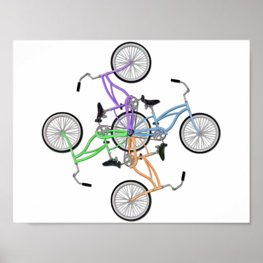 4 miteinander verwobene, farbige Fahrräder Poster (Vorne)