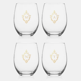 4 Monogram Initial Vintag Imitats Gold Foil Wappen Weinglas Ohne Stiel