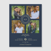 4 Multi Photos Navy Blue & Gold Minimal Initials Magnetkarte (Vorderseite)