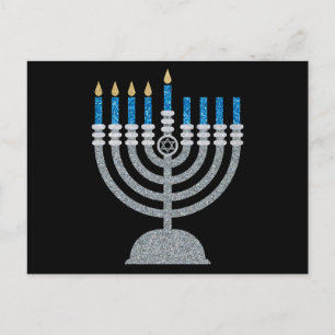 4. Nacht Hanukkah Glitzer Postkarte