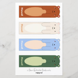 4 Niedliche Bäreneditierbare Lesezeichen mit ausge