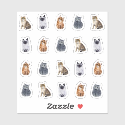 4 Niedliche Katzen 20 Aufkleber (Blatt)