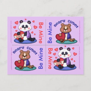 4 Niedliche Teddy Bear Valentine Flachkarten Feiertagspostkarte
