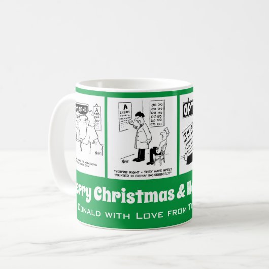 4 Optician Themed Cartoon zu personalisieren. Kaffeetasse (Vorderseite Links)