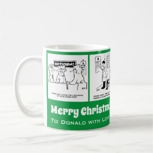 4 Optiker-Cartoons zum Personalisieren. Kaffeetasse