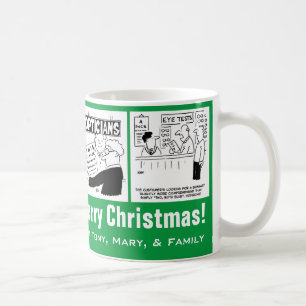 4 Optiker-Themen-Cartoons zum Personalisieren. Kaffeetasse