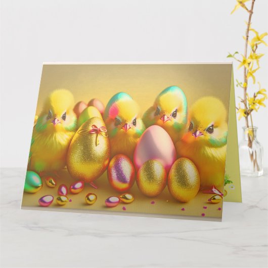 4 Osterhühnerkollektion Karte (Gelbe Blume)