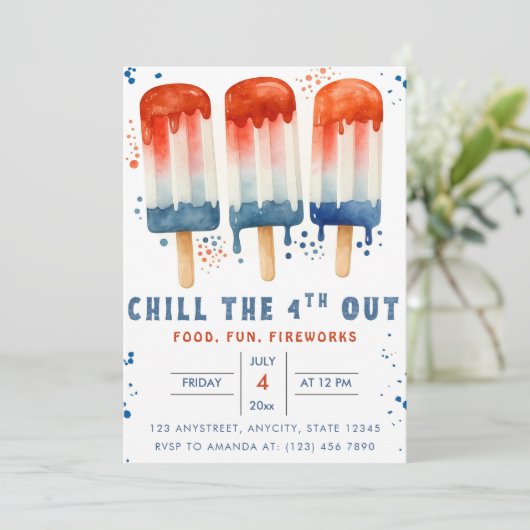 4. Out 4. Juli Unabhängigkeitstag Einladung (Stehend Vorderseite)