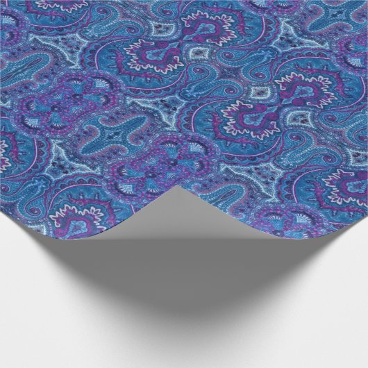4 Paisley in blau Geschenkpapier (Ecke)