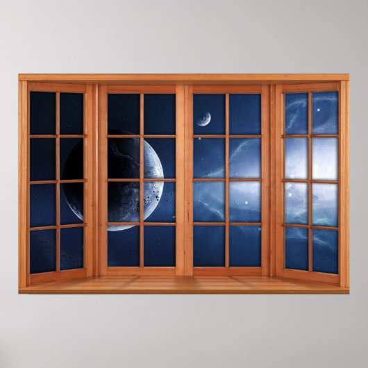 4 Panelierte Holzfenster Illusion des Universums Poster (Vorne)