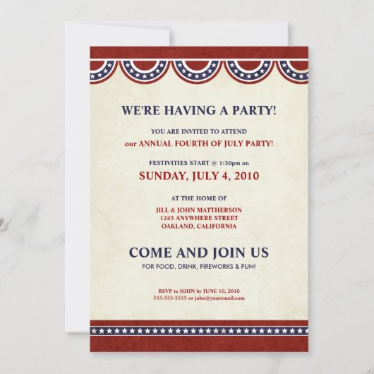 4. Party Einladungen der Juli-Unabhängigkeits-des (Vorderseite)