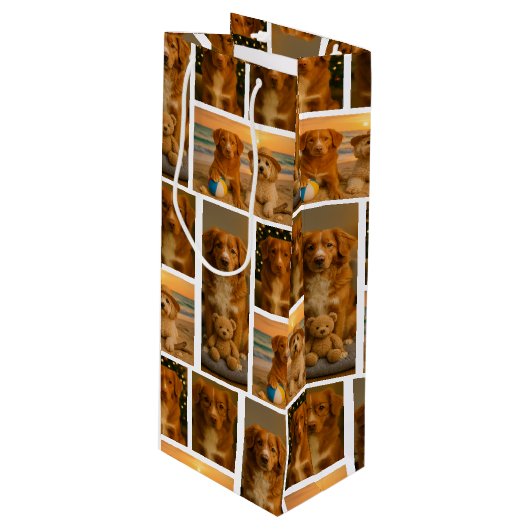 4 Personalized Photo Collage Geschenktüte Für Weinflaschen (Vorderseite Schrägansicht)