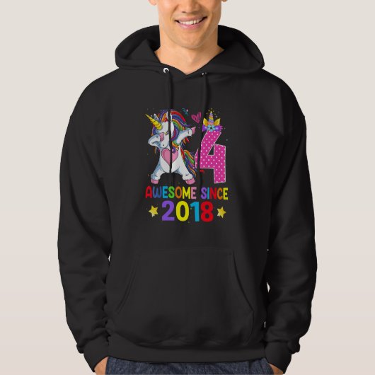 4 Phantastisch seit 2018 Dabbing Unicorn 4. Geburt Hoodie (Vorderseite)