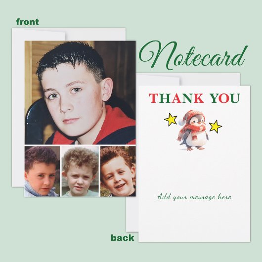 4 photo add message christmas penguin dankeskarte