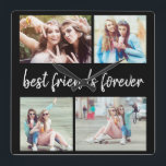 4 Photo Best Friends Forever Black  Quadratische Wanduhr<br><div class="desc">Create your own 4-photo collage on black "Best friends forever" custom wall clock. Background color is customizable, </div>