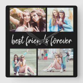 4 Photo Best Friends Forever Black  Quadratische Wanduhr