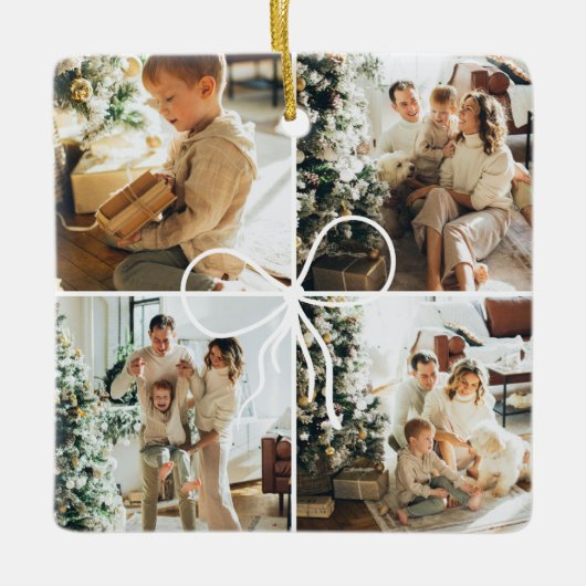 4 Photo Bow Wrap Christmas Family Keepsake Keramikornament (Vorderseite)