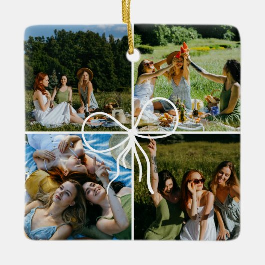4 Photo Bow Wrap Christmas Present Best Friend Keramikornament (Vorderseite)