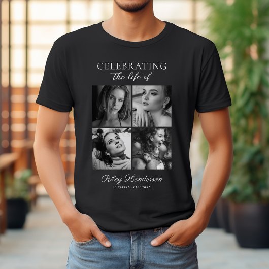 4 Photo Celebration of Life Funeral Black T-Shirt
