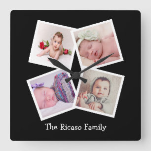 4 Photo Collage Personalized Quadratische Wanduhr