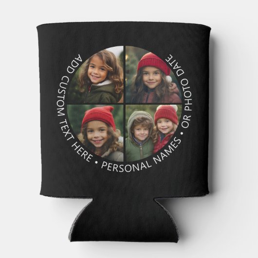 4 Photo Collage with Curvature Custom Text Around Dosenkühler (Rückseite)